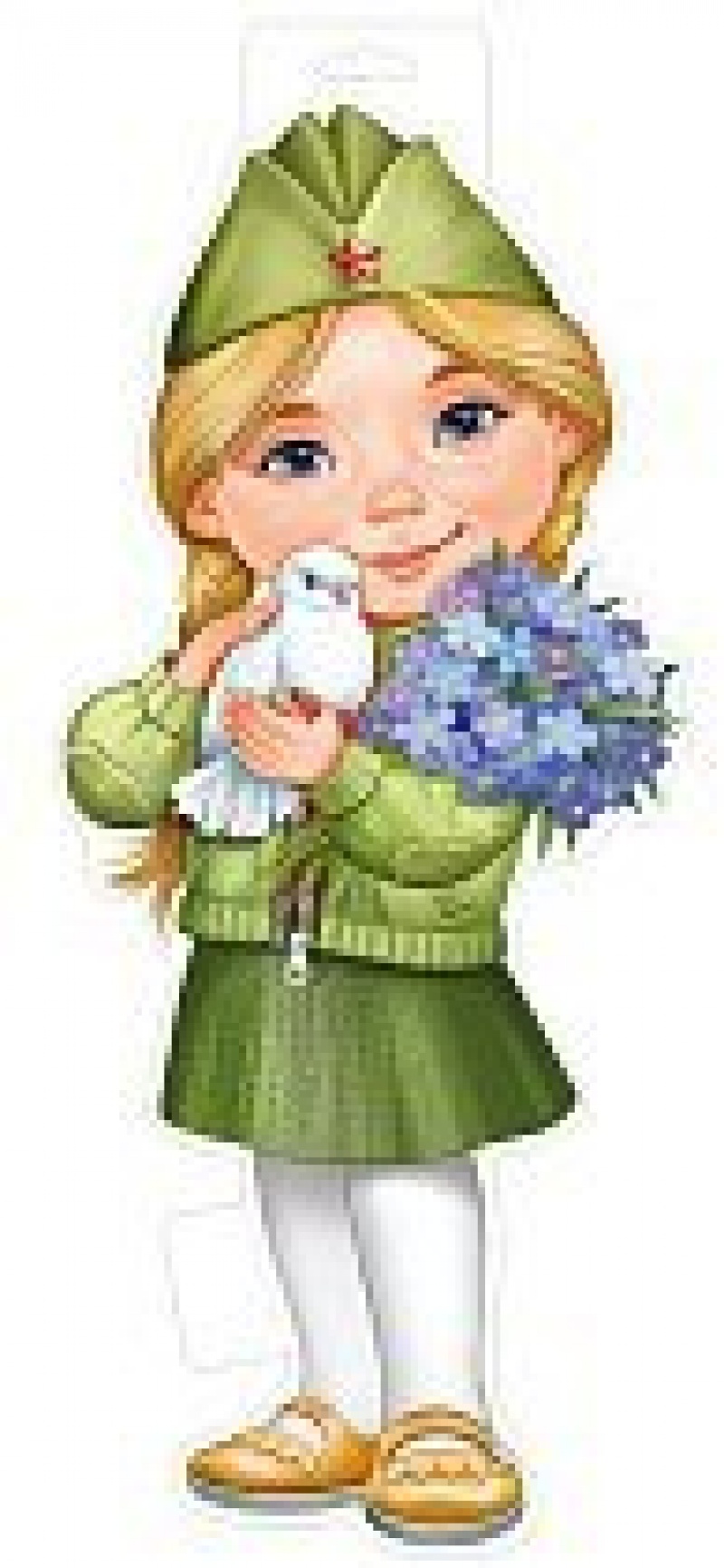 Девочка в пилотке с голубем и цветами (плакат А3)